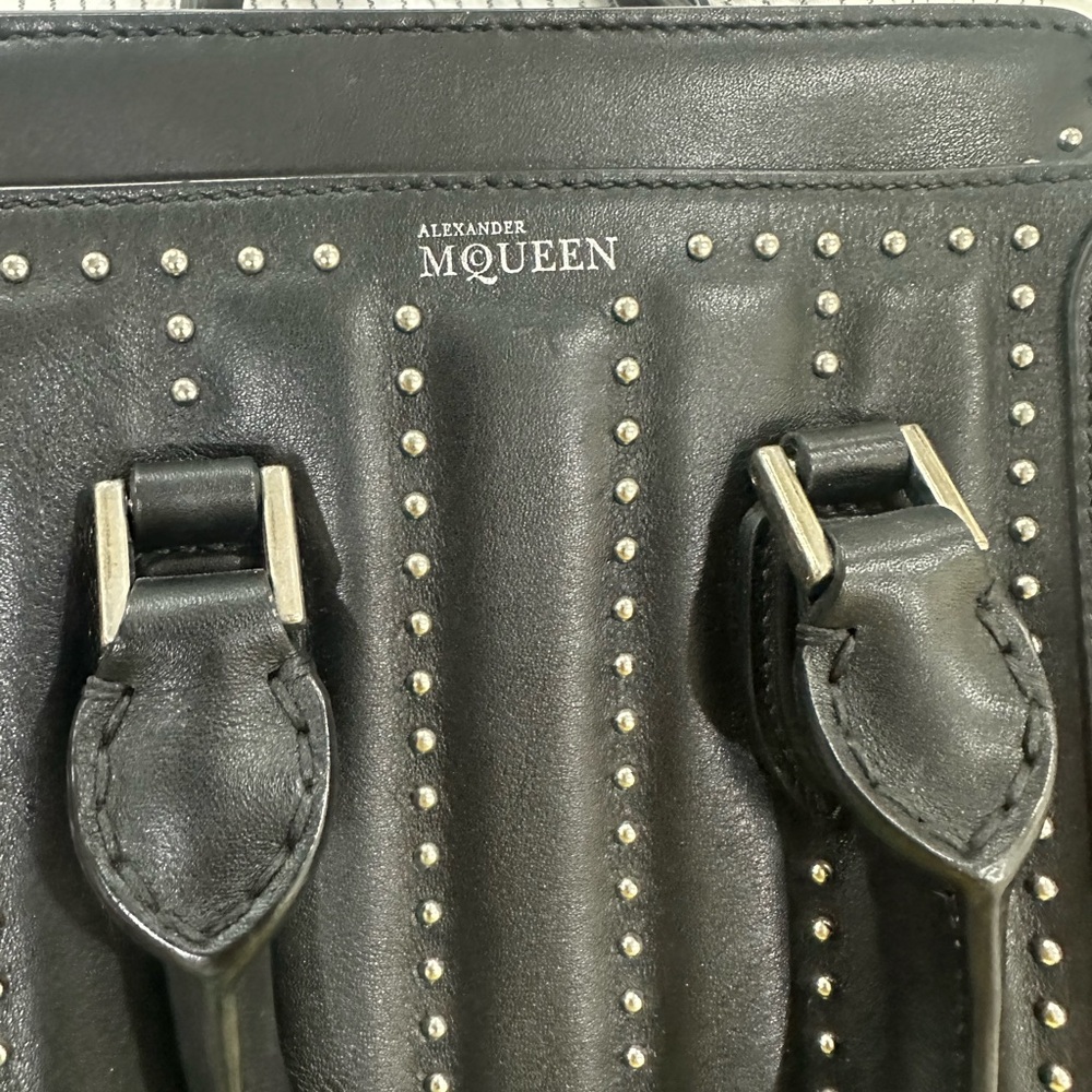 Alexander Mcqueen Black Leather Studded Satchel Heroine Crossbody Bag